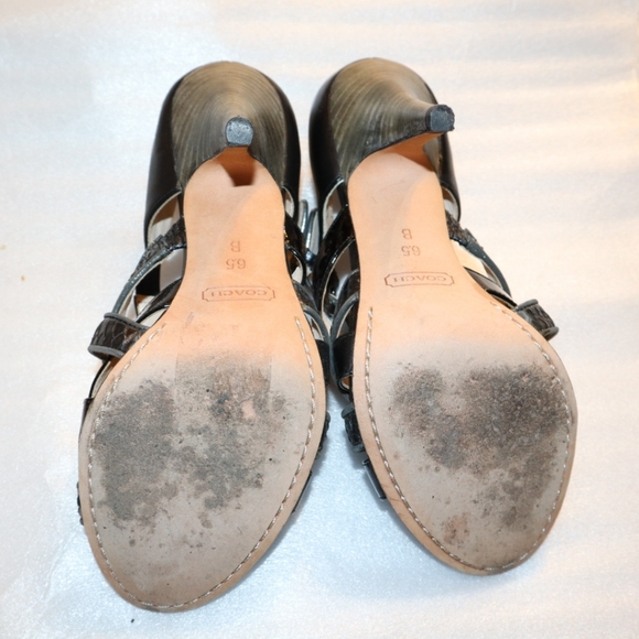 Coach Evie Black Leather Strappy Heeled Sandals Women's Size 6.5B - Picture 10 of 10
